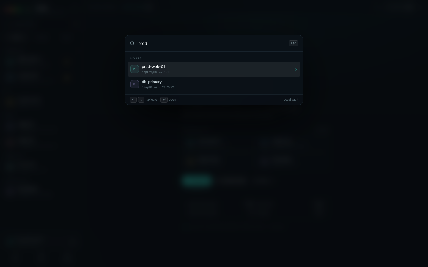 Command palette searching hosts for prod