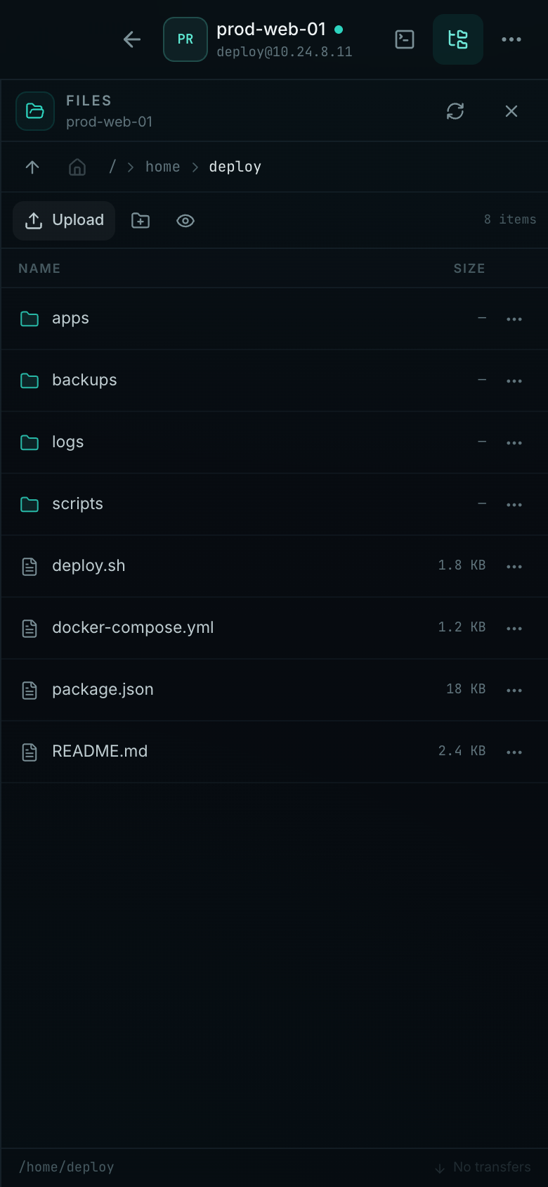 SFTP browser taking over the phone screen