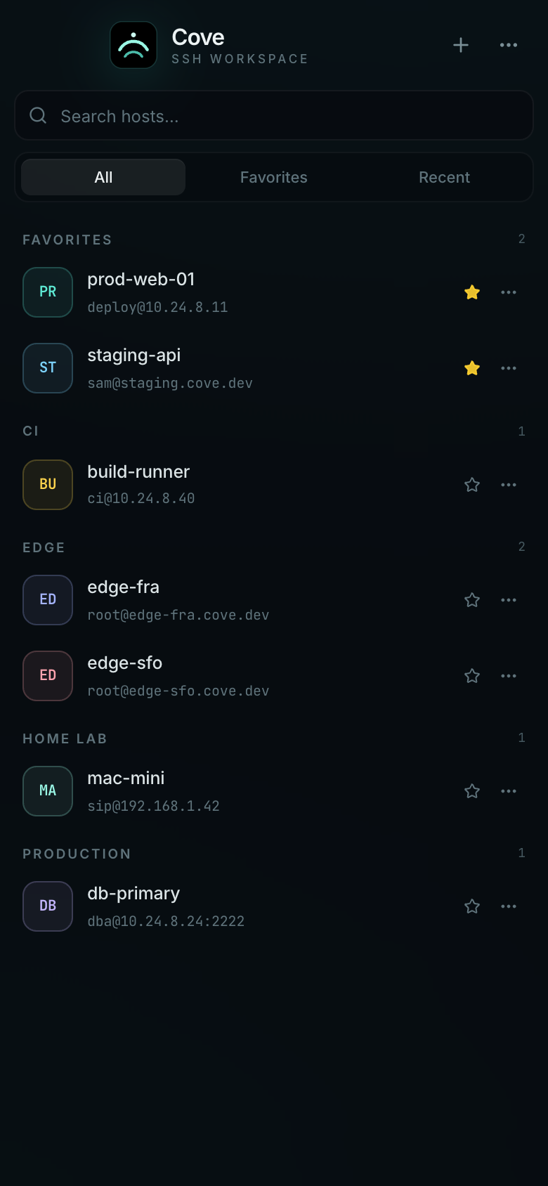 Cove host list on a phone